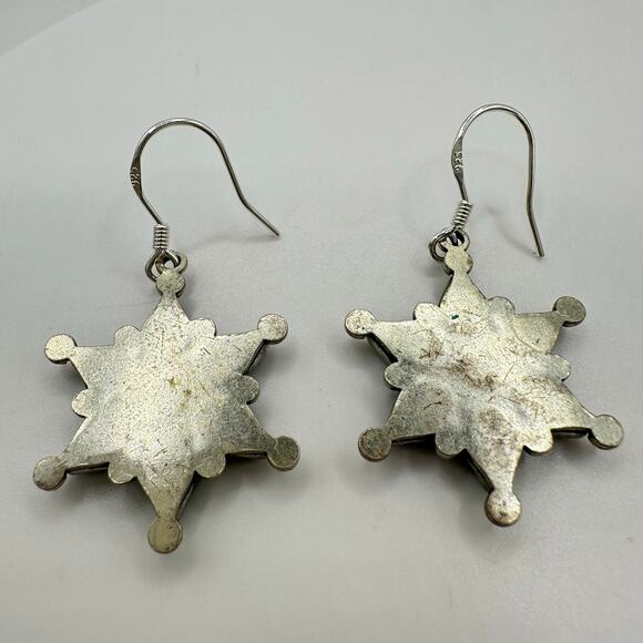 Zuni Native vintage 925 sterling silver genuine turquoise hook drop earrings - Picture 4 of 7